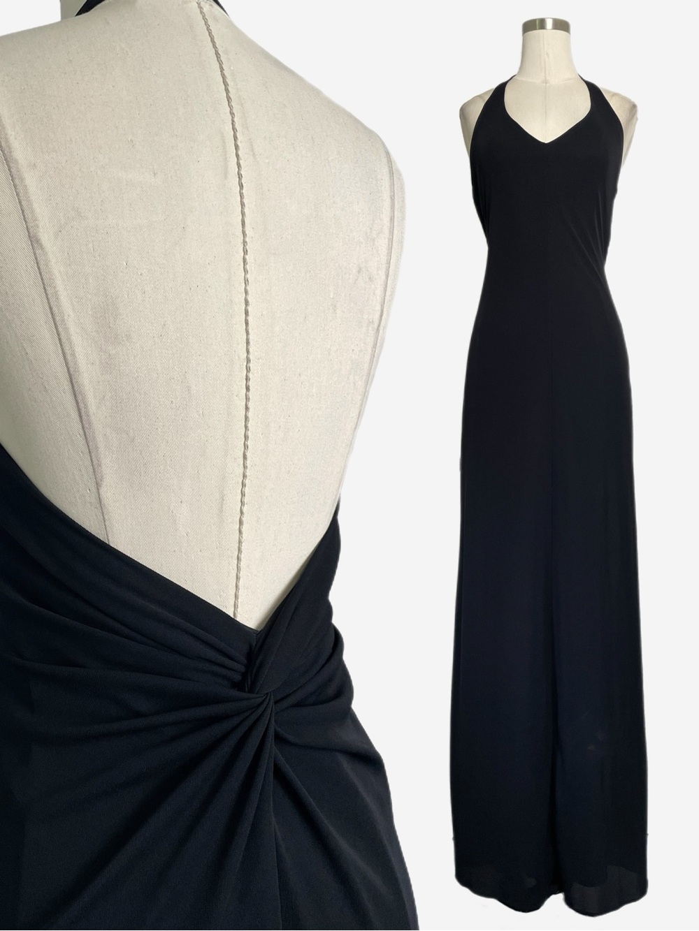 Vintage 90s Laundry by Shelli Segal black halter low back maxi dress *flaw* XS